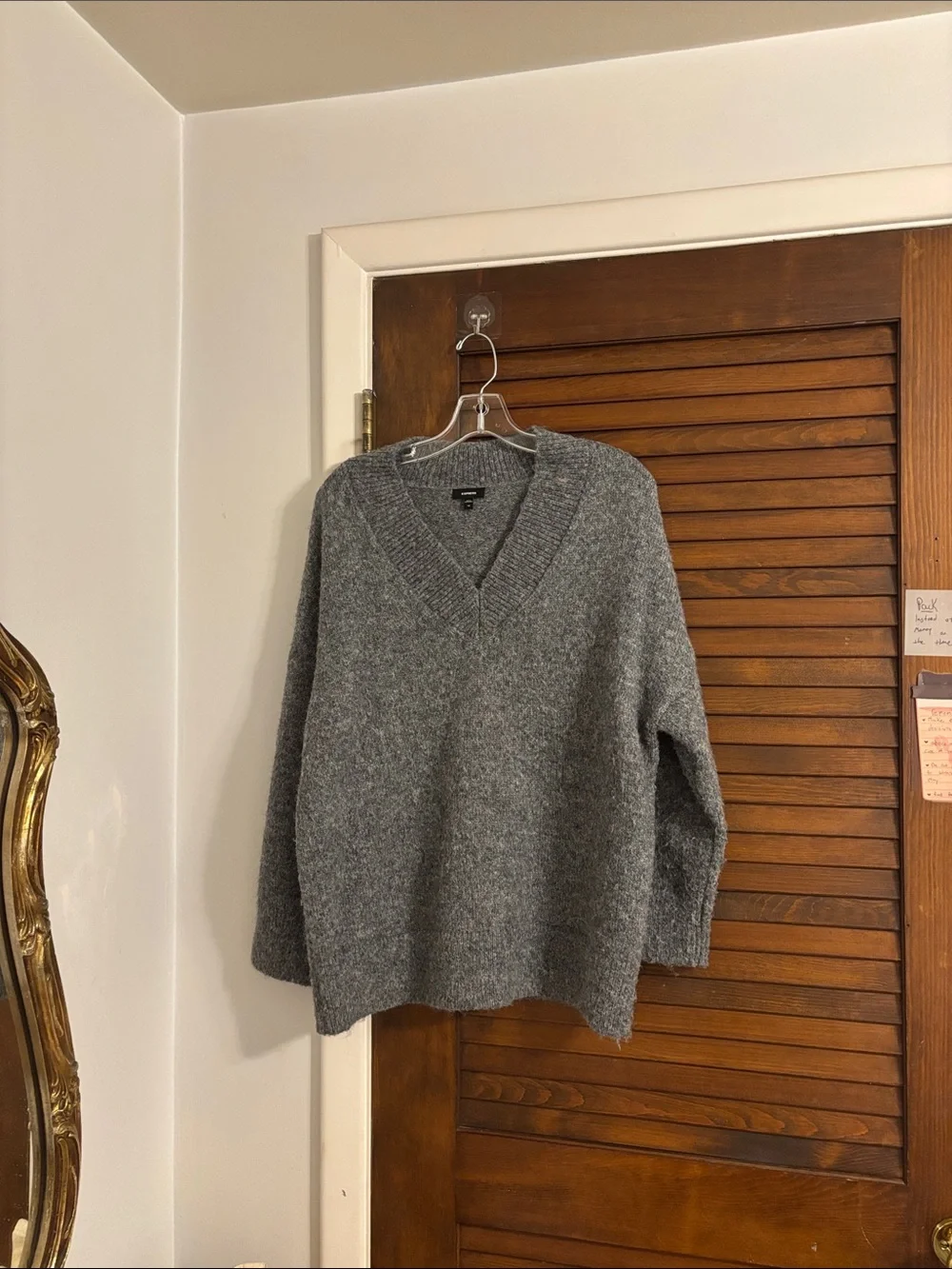Express Gray Ribbed V-Neck Sweater - Picture 1 of 4